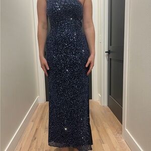 Scala One Shoulder Navy Sequin Dress